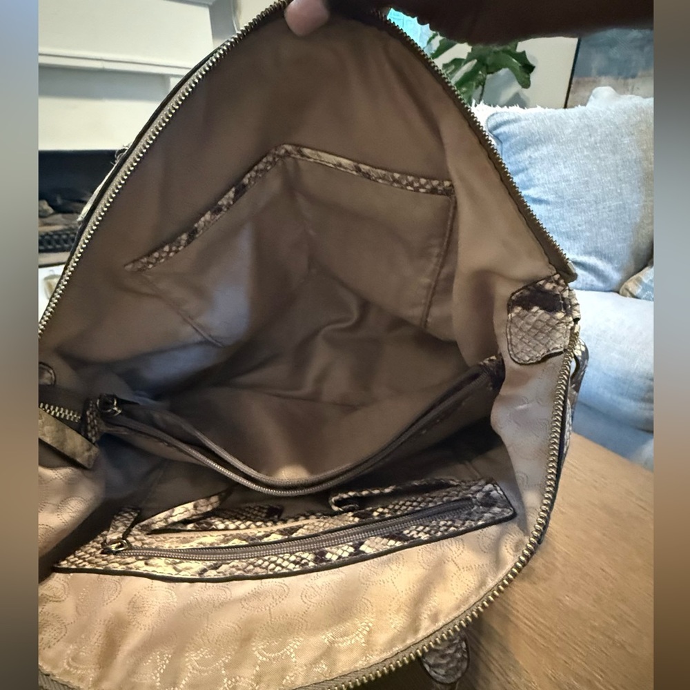 Michael Kors Python-Print Dome Satchel in Brown and Gray - Picture 4 of 8